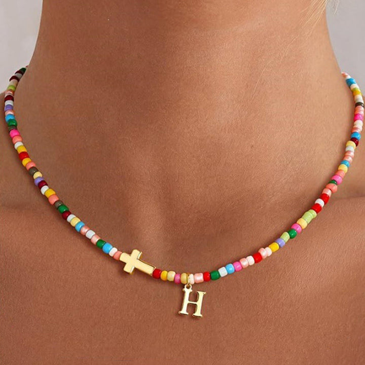 Christianartworkshop Collier ras du cou personnalisé avec pendentif croix et perles vibrantes : emblème intemporel de douce protection céleste - H - image 10