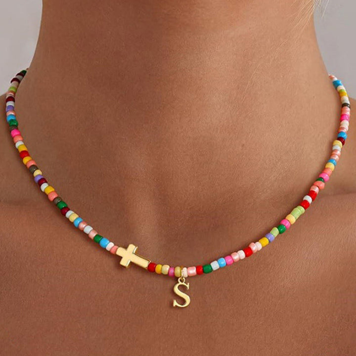 Christianartworkshop Collier ras du cou personnalisé avec pendentif croix et perles vibrantes : emblème intemporel de douce protection céleste - S - image 16