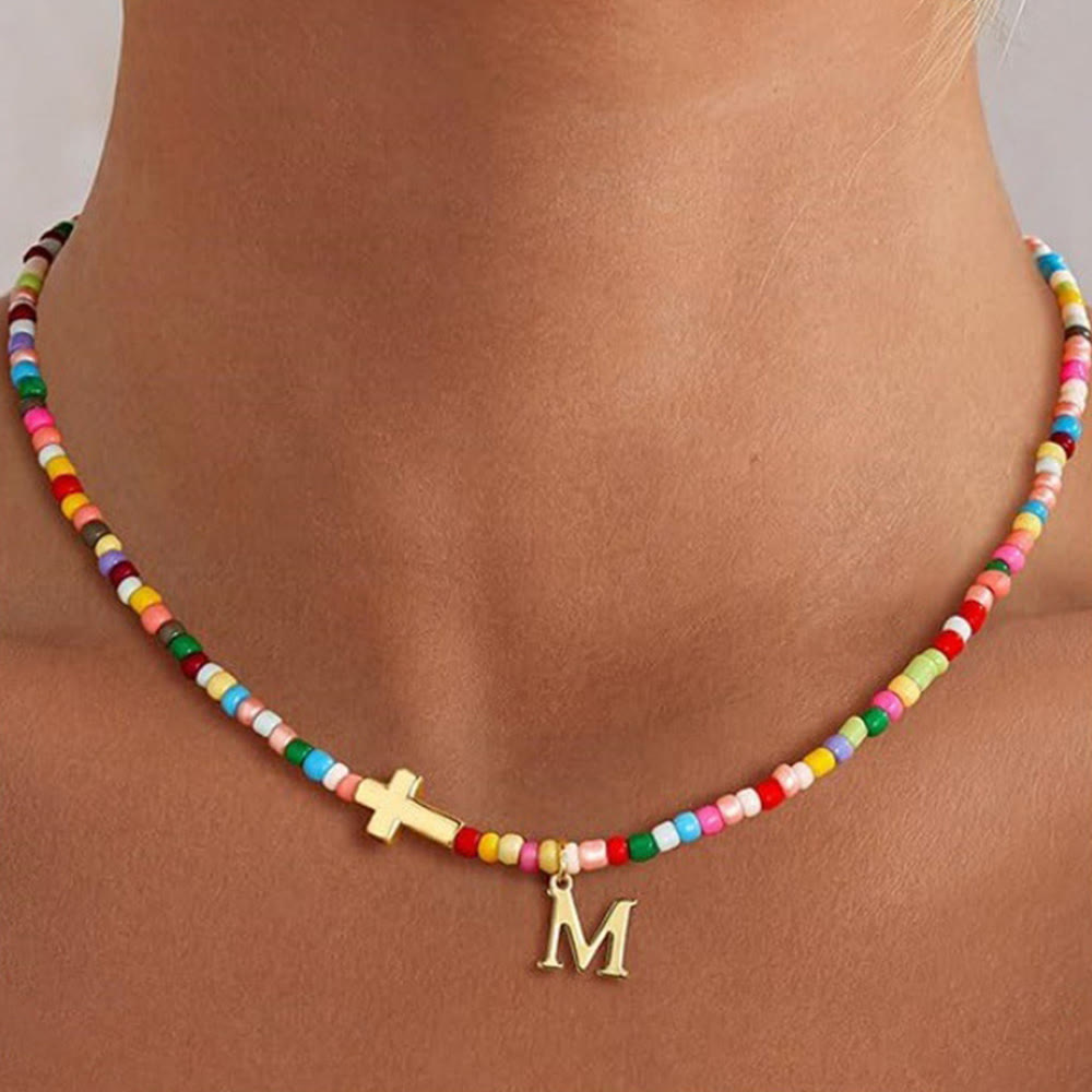 Christianartworkshop Collier ras du cou personnalisé avec pendentif croix et perles vibrantes : emblème intemporel de douce protection céleste - M - image 14