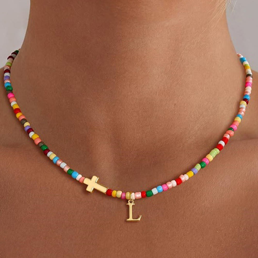 Christianartworkshop Collier ras du cou personnalisé avec pendentif croix et perles vibrantes : emblème intemporel de douce protection céleste - L - image 13