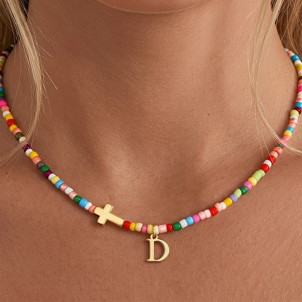 Christianartworkshop Collier ras du cou personnalisé avec pendentif croix et perles vibrantes : emblème intemporel de douce protection céleste - D - image 6