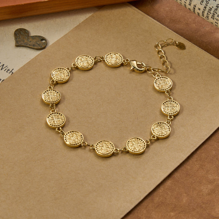 Christianartworkshop Bracelet à maillons en relief avec bordure scintillante et médaille de Saint Benoît : emblème intemporel de la douce protection céleste - image 3