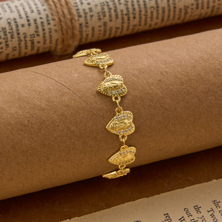 Christianartworkshop Bracelet à maillons orné d'un médaillon en forme de cœur et de paillettes, avec l'effigie de Notre-Dame de Guadalupe : emblème intemporel de la douce protection céleste. - image 2