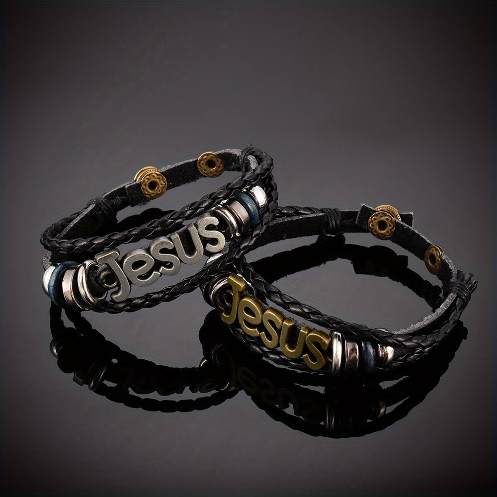 Christianartworkshop Bracelet ajustable tissé double couche avec lettre Jésus : emblème intemporel de la douce protection céleste - image 1