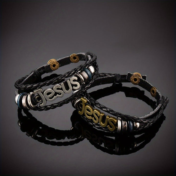 Christianartworkshop Bracelet ajustable tissé double couche avec lettre Jésus : emblème intemporel de la douce protection céleste - image 1