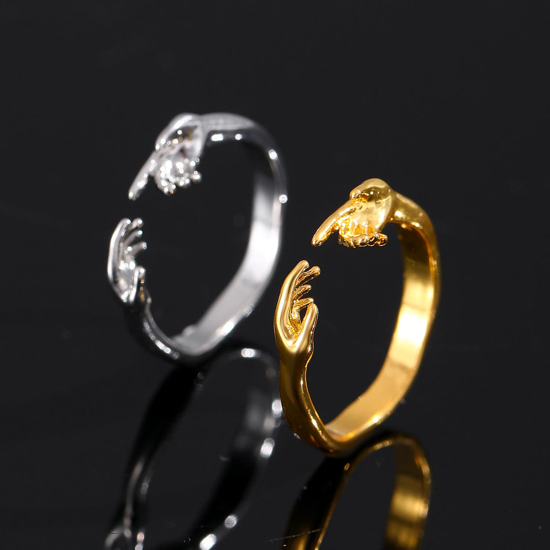 Christianartworkshop Bague de foi ajustable représentant la Création d'Adam, mains jointes : emblème intemporel de la douce protection céleste - image 3