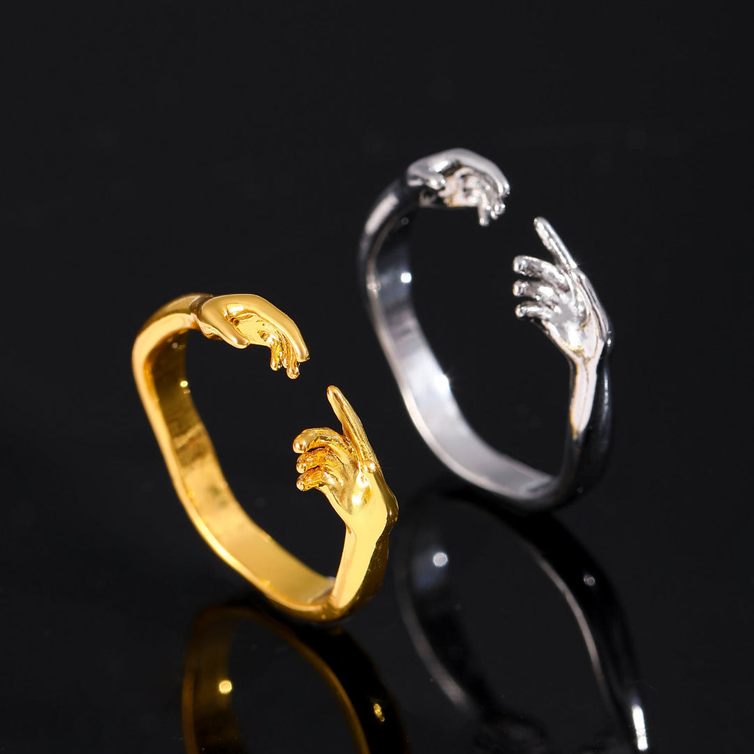 Christianartworkshop Bague de foi ajustable représentant la Création d'Adam, mains jointes : emblème intemporel de la douce protection céleste - image 2