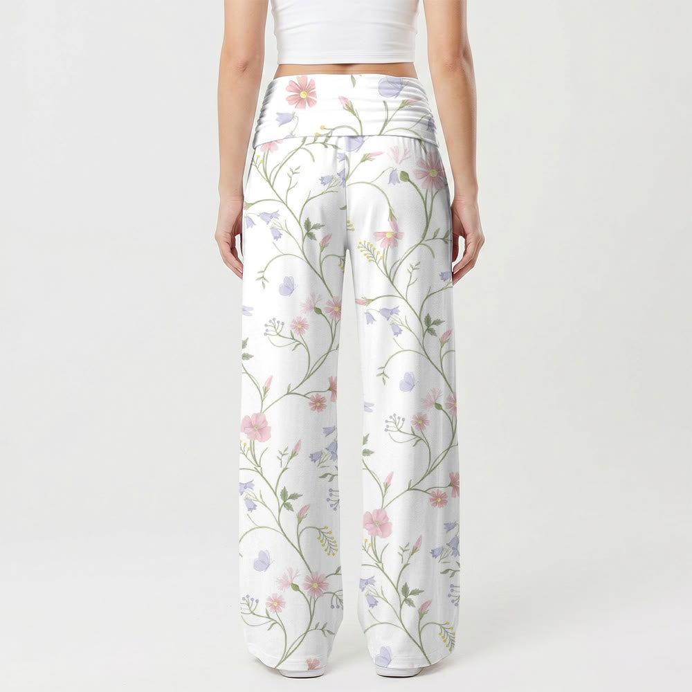 Christianartworkshop Pantalon taille haute à jambes larges imprimé aquarelle motif vigne, libellule, colibri et portrait de la Vierge Marie - image 2