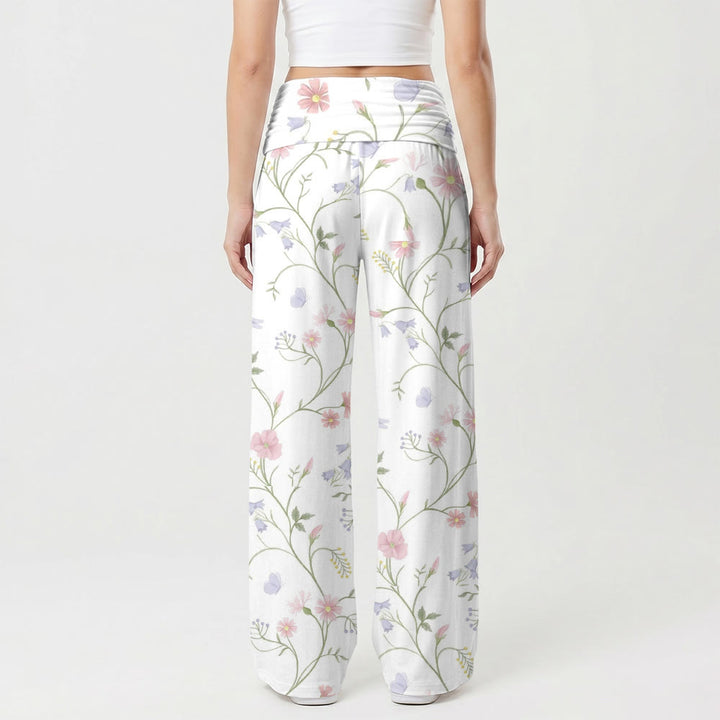 Christianartworkshop Pantalon taille haute à jambes larges imprimé aquarelle motif vigne, libellule, colibri et portrait de la Vierge Marie - image 2