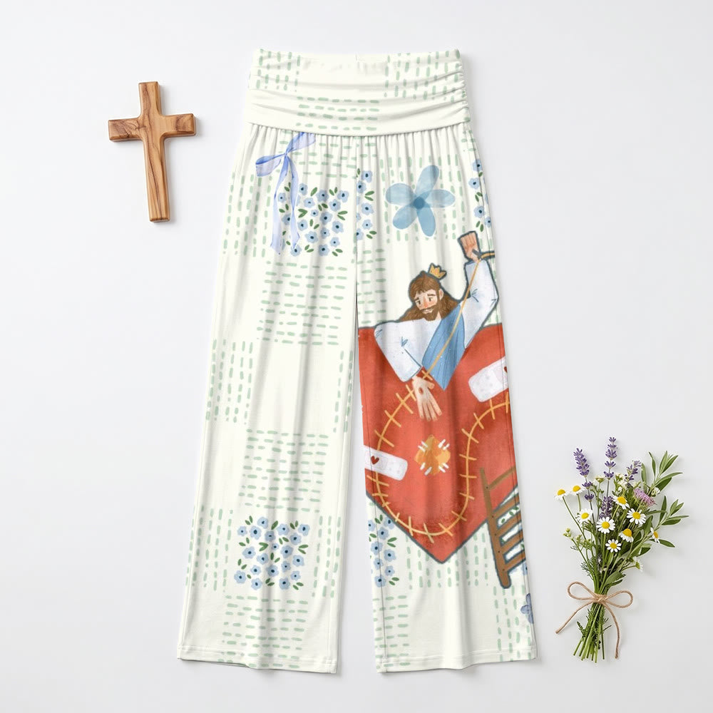 Christianartworkshop Illustration d'un nœud papillon, d'un myosotis, d'une couronne et d'un cœur rouge, ainsi que d'un pantalon taille haute à jambes larges. - image 2