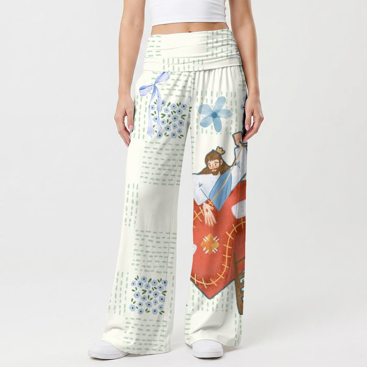 Christianartworkshop Illustration d'un nœud papillon, d'un myosotis, d'une couronne et d'un cœur rouge, ainsi que d'un pantalon taille haute à jambes larges. - US22, UK/AU26, EU54 (6XL) - image 0