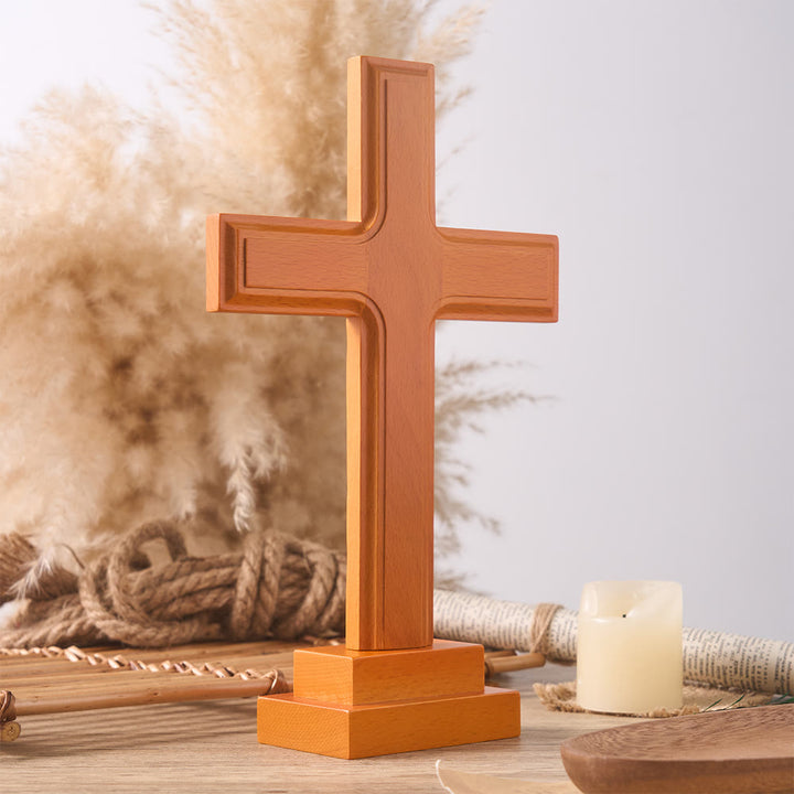 Croix de bureau en bois avec socle, Christianartworkshop : un symbole subtil de sérénité spirituelle - image 1