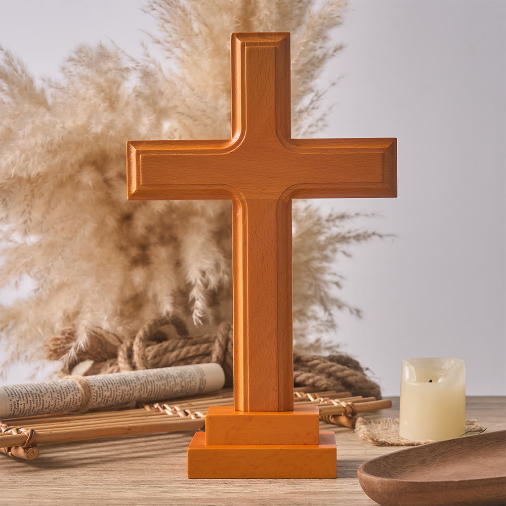 Croix de bureau en bois avec socle, Christianartworkshop : un symbole subtil de sérénité spirituelle - Croix - image 0