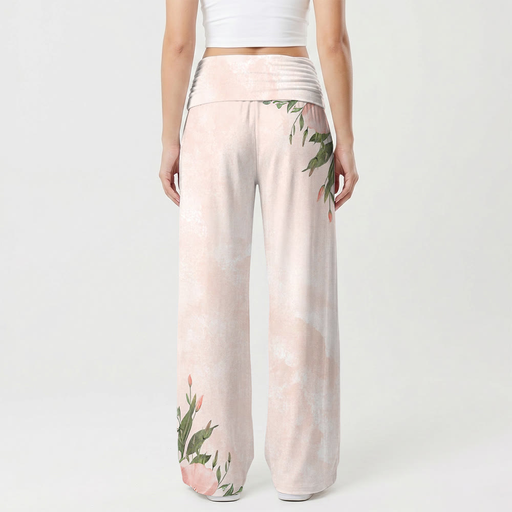 Christianartworkshop Fond dégradé rose poudré délavé, coin pivoine croix, verset Proverbes 3:5, pantalon taille haute à jambes larges - image 1