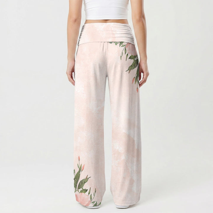 Christianartworkshop Fond dégradé rose poudré délavé, coin pivoine croix, verset Proverbes 3:5, pantalon taille haute à jambes larges - image 1