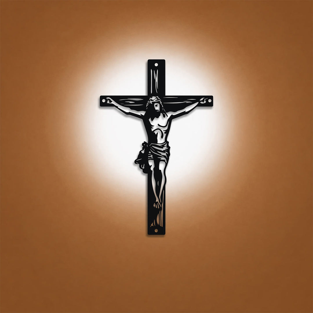Christianartworkshop Décoration murale en métal représentant la silhouette du crucifix de Jésus : emblème intemporel de la grâce rédemptrice sacrée - image 0