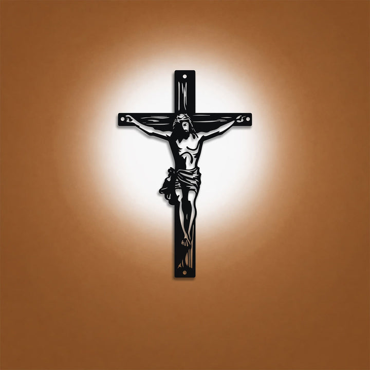 Christianartworkshop Décoration murale en métal représentant la silhouette du crucifix de Jésus : emblème intemporel de la grâce rédemptrice sacrée - image 0