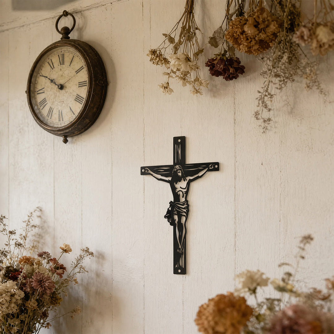 Christianartworkshop Décoration murale en métal représentant la silhouette du crucifix de Jésus : emblème intemporel de la grâce rédemptrice sacrée - image 2