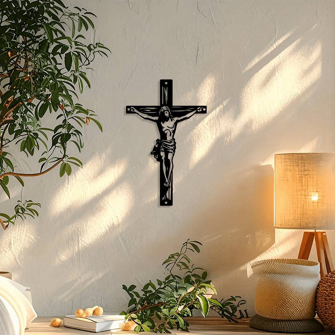 Christianartworkshop Décoration murale en métal représentant la silhouette du crucifix de Jésus : emblème intemporel de la grâce rédemptrice sacrée - image 3