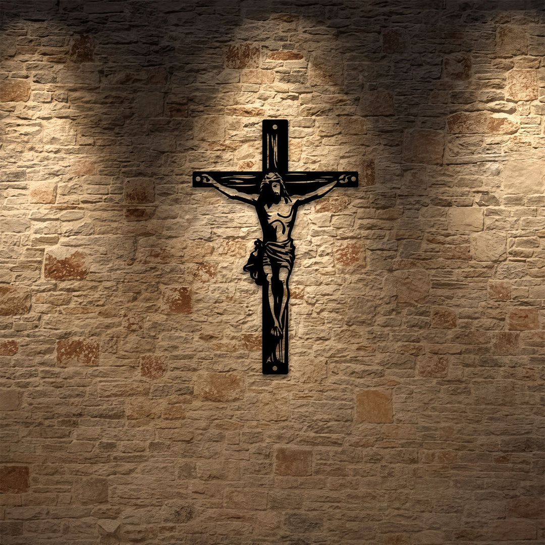 Christianartworkshop Décoration murale en métal représentant la silhouette du crucifix de Jésus : emblème intemporel de la grâce rédemptrice sacrée - image 4