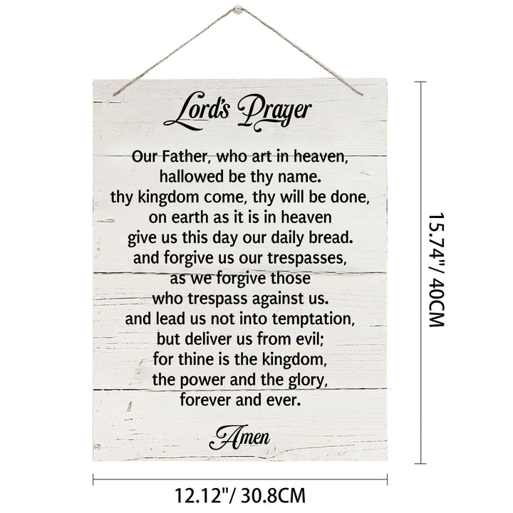 Christianartworkshop Décoration murale en bois blanc vieilli avec le texte intégral du Notre Père : emblème de la prière quotidienne dévote - 12,13''*15,75''*0,2''/30,8*40*0,5 cm - image 5