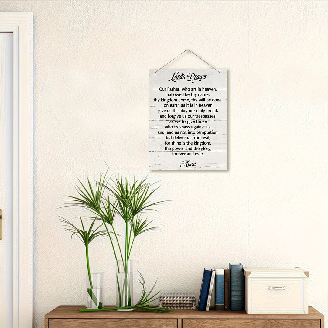 Christianartworkshop Décoration murale en bois blanc vieilli avec le texte intégral du Notre Père : emblème de la prière quotidienne dévote - image 1