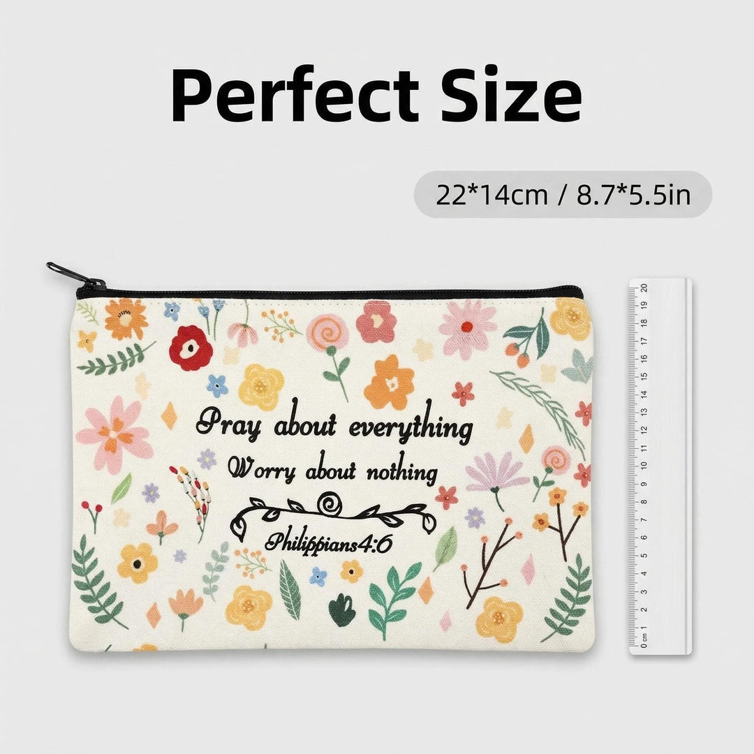 Christianartworkshop Philippiens 4:6 Verset floral Priez pour tout Trousse de voyage cosmétique : Accueillez sa paix au quotidien - image 2