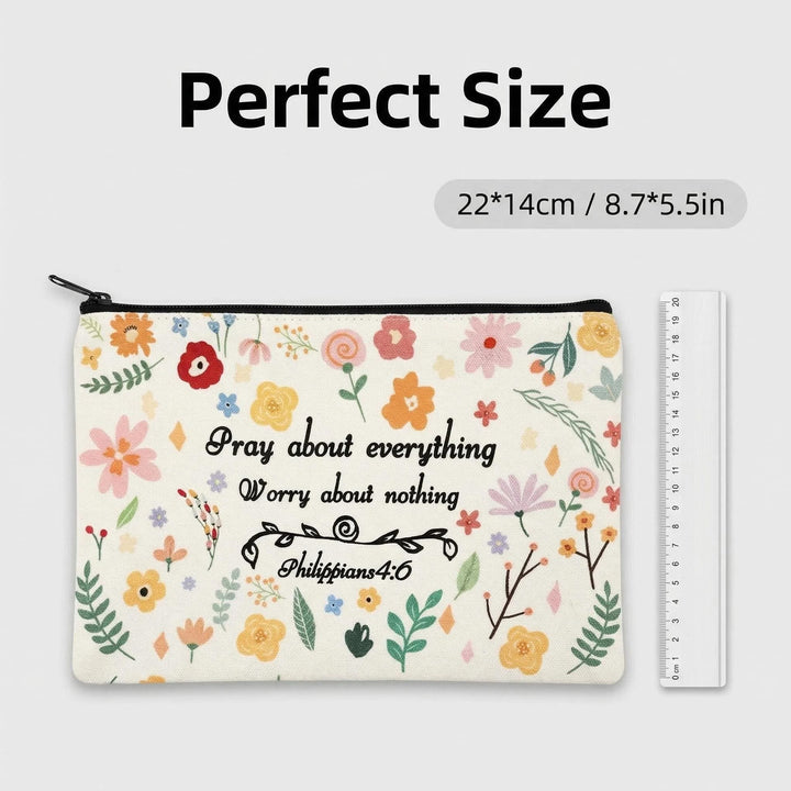 Christianartworkshop Philippiens 4:6 Verset floral Priez pour tout Trousse de voyage cosmétique : Accueillez sa paix au quotidien - image 2