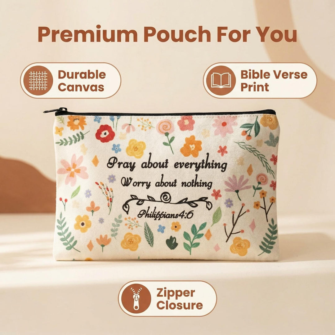 Christianartworkshop Philippiens 4:6 Verset floral Priez pour tout Trousse de voyage cosmétique : Accueillez sa paix au quotidien - image 3