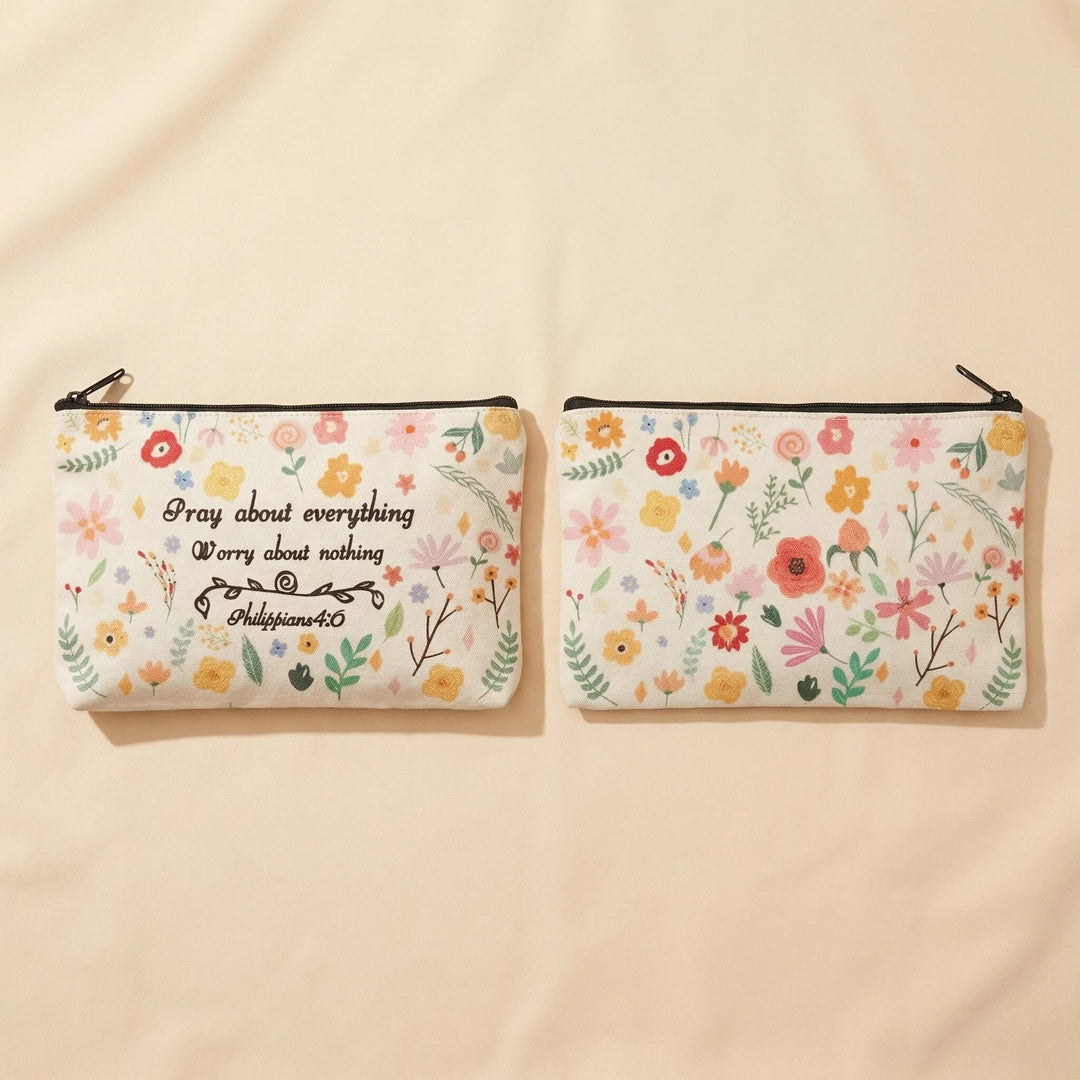 Christianartworkshop Philippiens 4:6 Verset floral Priez pour tout Trousse de voyage cosmétique : Accueillez sa paix au quotidien - image 1