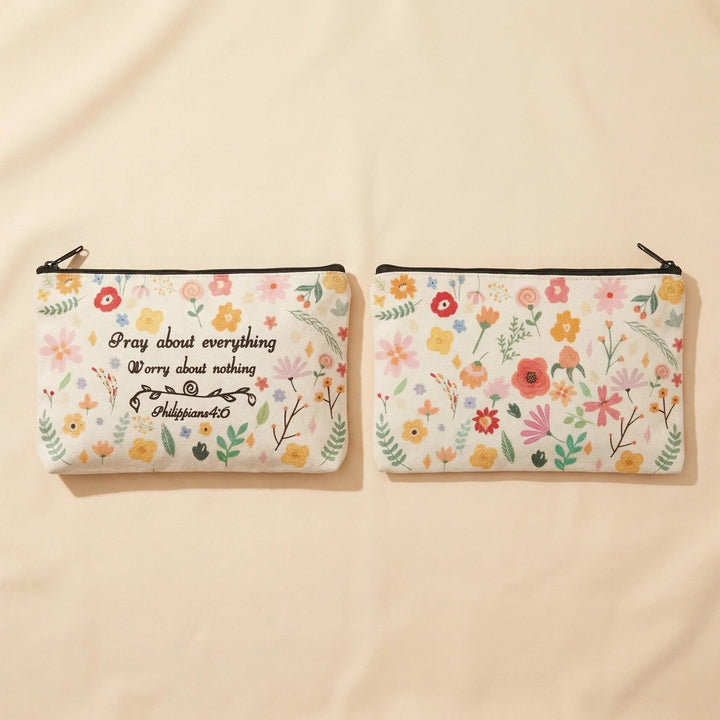 Christianartworkshop Philippiens 4:6 Verset floral Priez pour tout Trousse de voyage cosmétique : Accueillez sa paix au quotidien - image 1