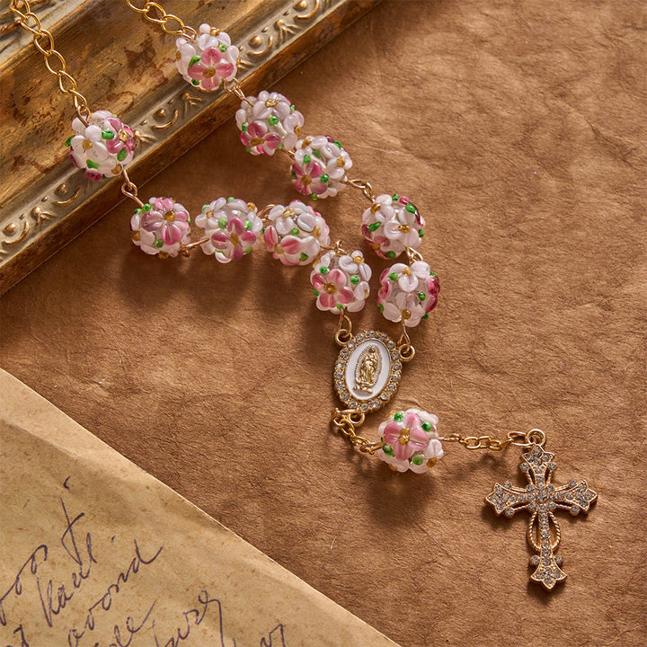 Christianartworkshop Chapelet de voiture en verre et verre orné d'une croix florale en or et de pierres précieuses : symbole de protection céleste en voyage - image 3