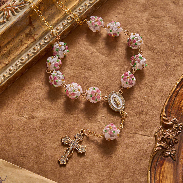 Christianartworkshop Chapelet de voiture en verre et verre orné d'une croix florale en or et de pierres précieuses : symbole de protection céleste en voyage - image 5