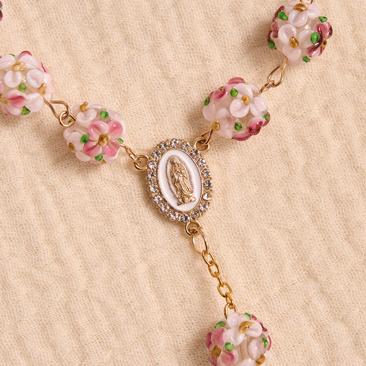 Christianartworkshop Chapelet de voiture en verre et verre orné d'une croix florale en or et de pierres précieuses : symbole de protection céleste en voyage - image 8