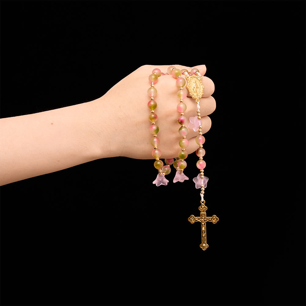 Christianartworkshop Chapelet fantaisie à perles dégradées de liseron mat : pour la méditation quotidienne privée - image 1