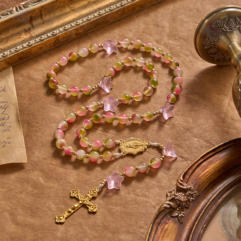Christianartworkshop Chapelet fantaisie à perles dégradées de liseron mat : pour la méditation quotidienne privée - Chapelet de Gloire du Matin Rêveuse - image 0