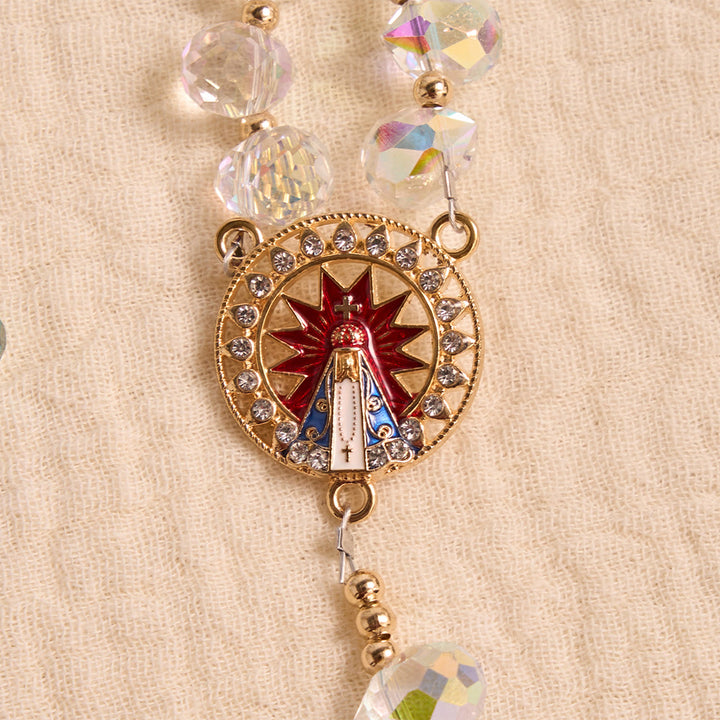 Christianartworkshop Chapelet en verre irisé dégradé en forme de larme, orné d'une croix dorée et de pierres précieuses et d'un médaillon de Notre-Dame d'Aparecida - image 7