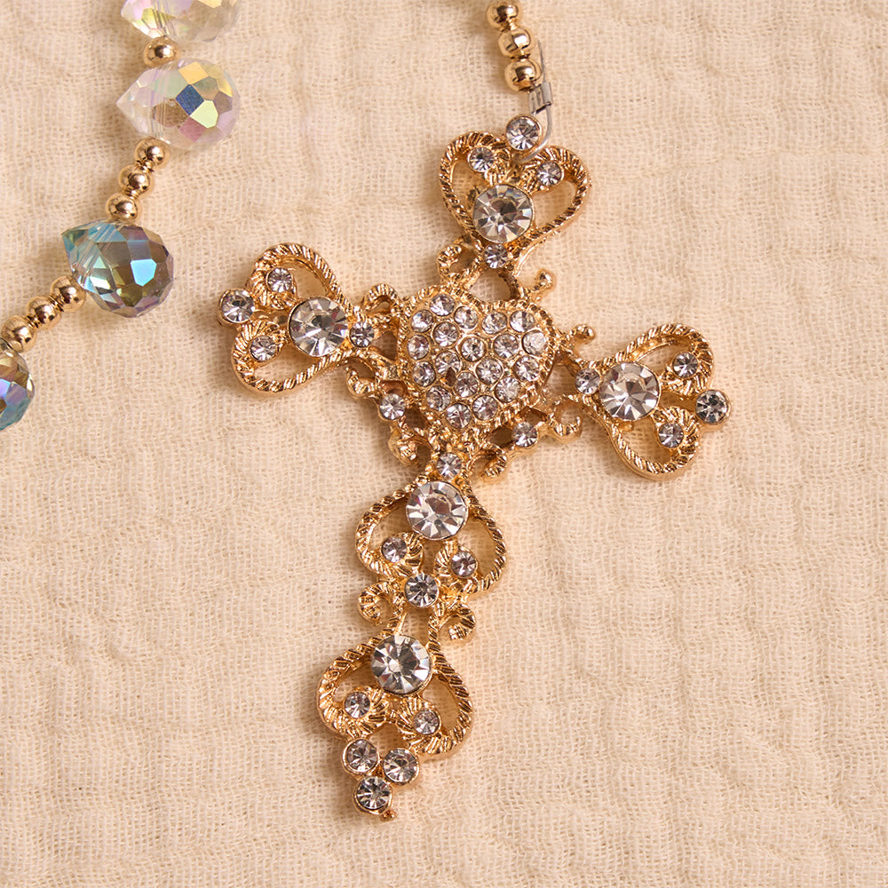 Christianartworkshop Chapelet en verre irisé dégradé en forme de larme, orné d'une croix dorée et de pierres précieuses et d'un médaillon de Notre-Dame d'Aparecida - image 8