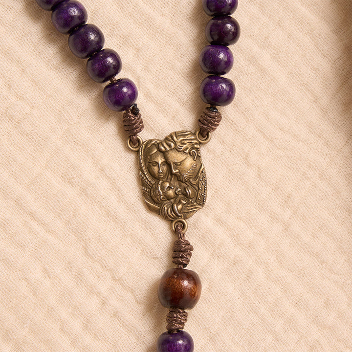 Christianartworkshop Chapelet en bois violet avec crucifix en bronze et médaillon de la Sainte Famille en relief - image 6