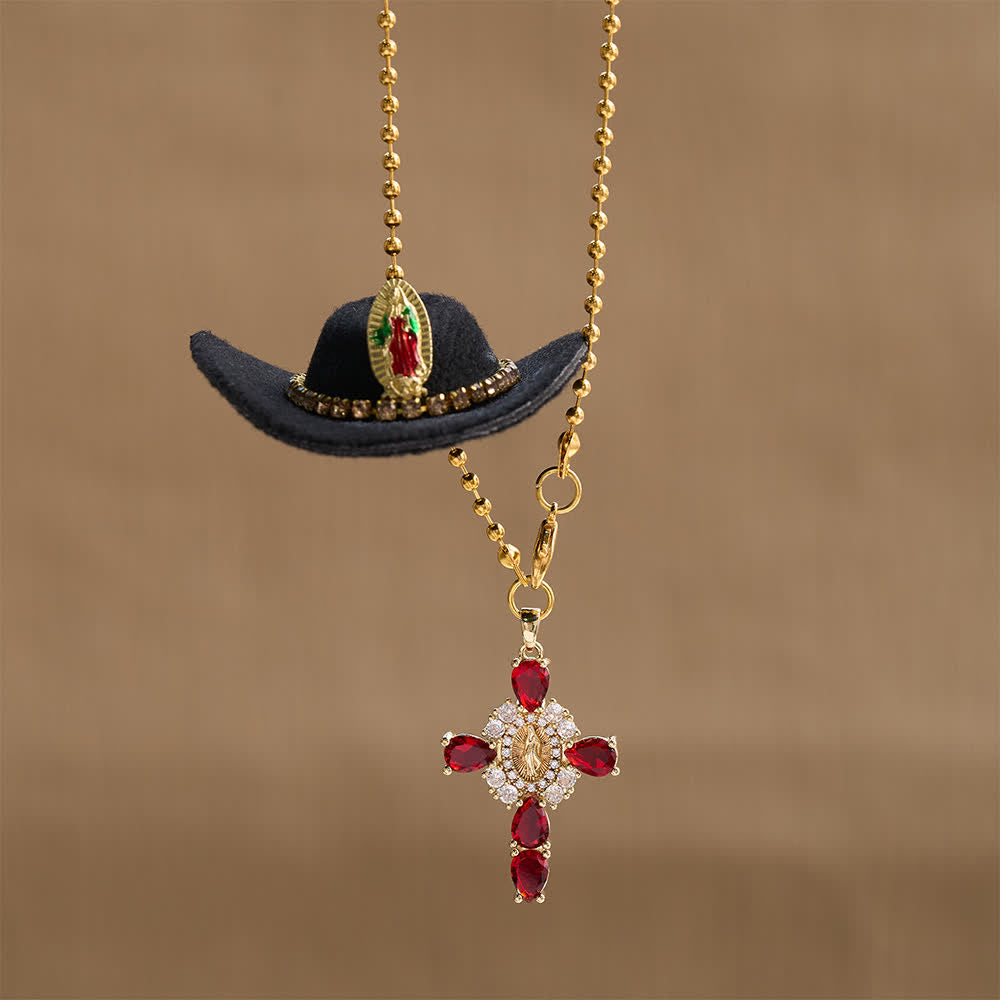 Christianartworkshop Mini chapeau de cowboy Croix en cristal Notre-Dame Ornement de voiture à suspendre : Un rappel de la protection divine miséricordieuse lors de chaque voyage - image 18
