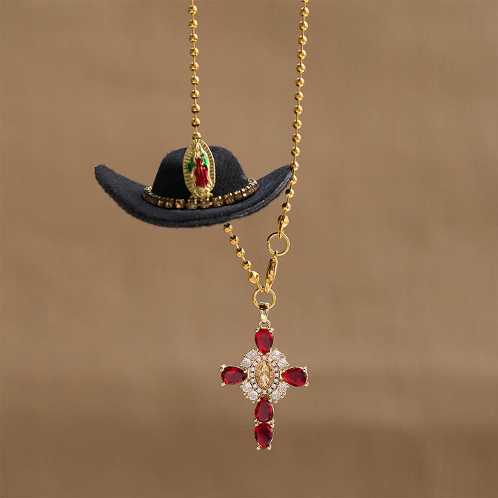 Christianartworkshop Mini chapeau de cowboy Croix en cristal Notre-Dame Ornement de voiture à suspendre : Un rappel de la protection divine miséricordieuse lors de chaque voyage - image 18