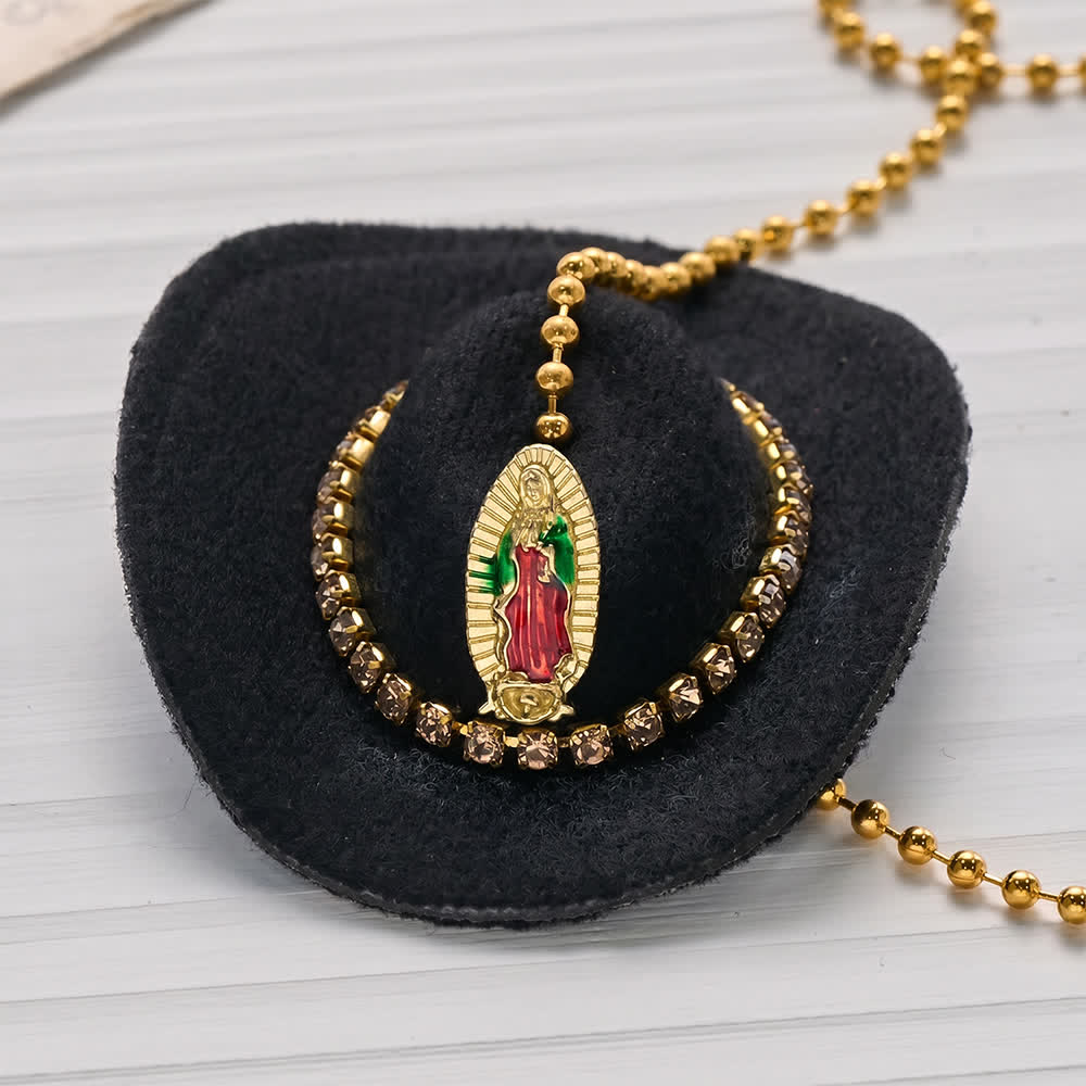 Christianartworkshop Mini chapeau de cowboy Croix en cristal Notre-Dame Ornement de voiture à suspendre : Un rappel de la protection divine miséricordieuse lors de chaque voyage - image 16