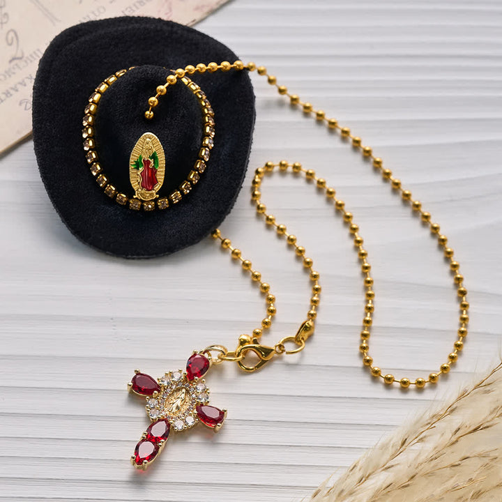 Christianartworkshop Mini chapeau de cowboy Croix en cristal Notre-Dame Ornement de voiture à suspendre : Un rappel de la protection divine miséricordieuse lors de chaque voyage - image 13