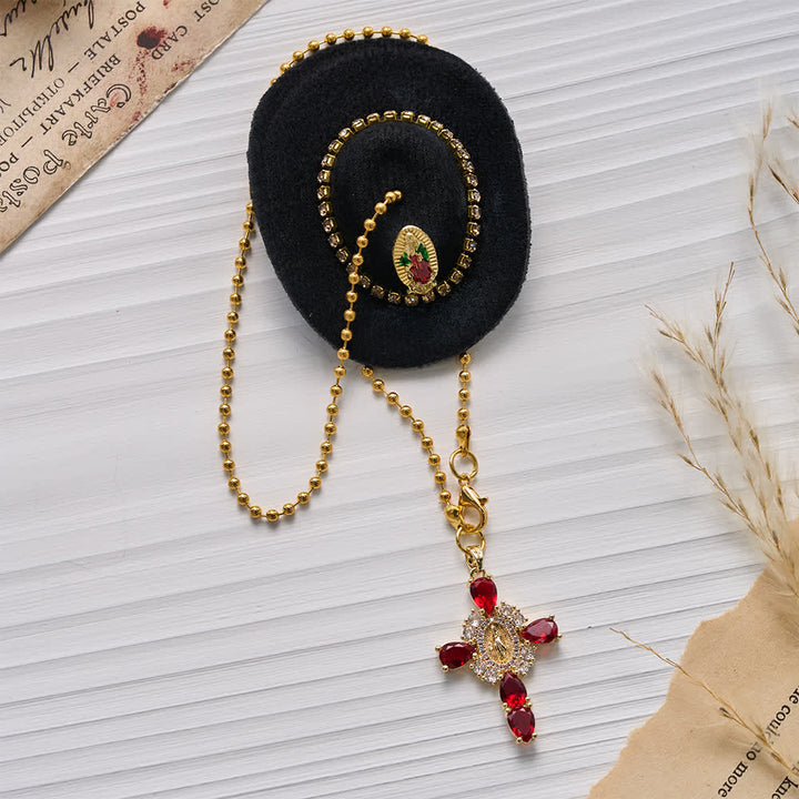 Christianartworkshop Mini chapeau de cowboy Croix en cristal Notre-Dame Ornement de voiture à suspendre : Un rappel de la protection divine miséricordieuse lors de chaque voyage - image 15