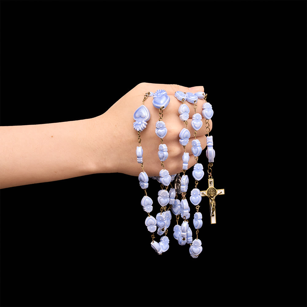 Chapelet de prière en céramique émaillée brillante avec médaillon représentant le Sacré-Cœur, Christianartworkshop - image 1