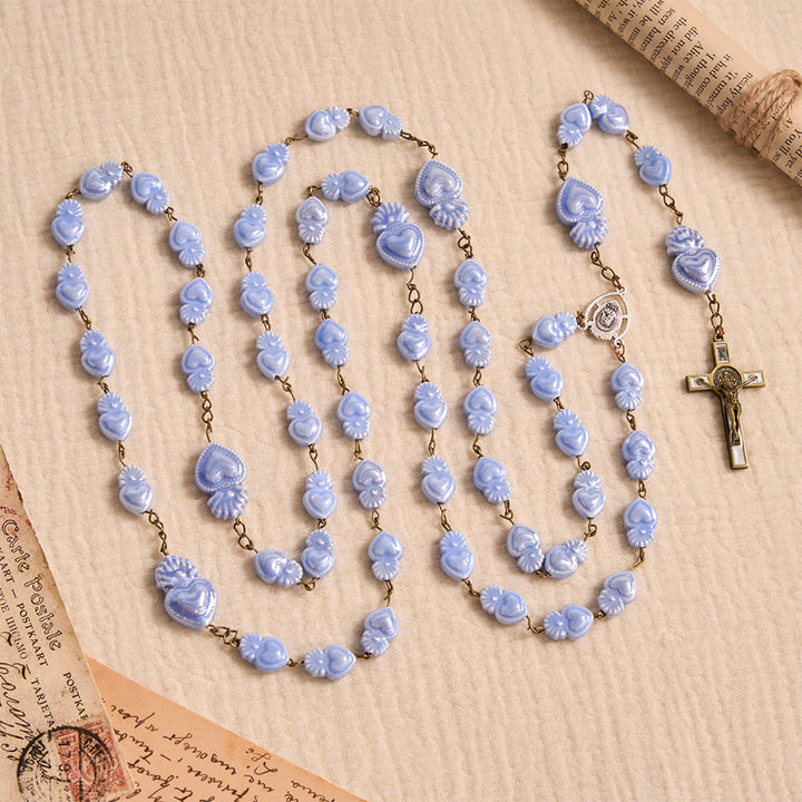 Chapelet de prière en céramique émaillée brillante avec médaillon représentant le Sacré-Cœur, Christianartworkshop - image 2