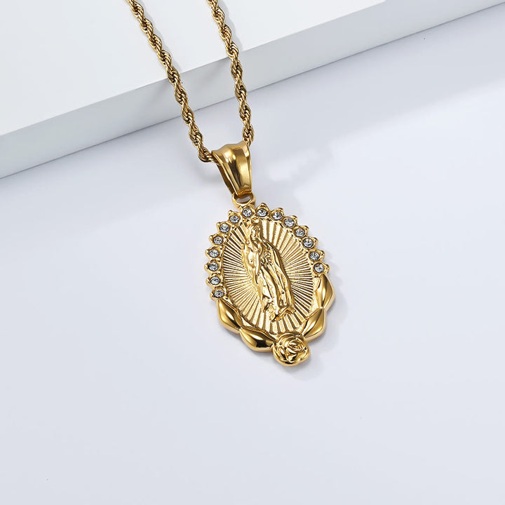 Christianartworkshop Collier en zircon lumineux Notre-Dame Rose Corde : Symbole de la bienveillance divine - image 3