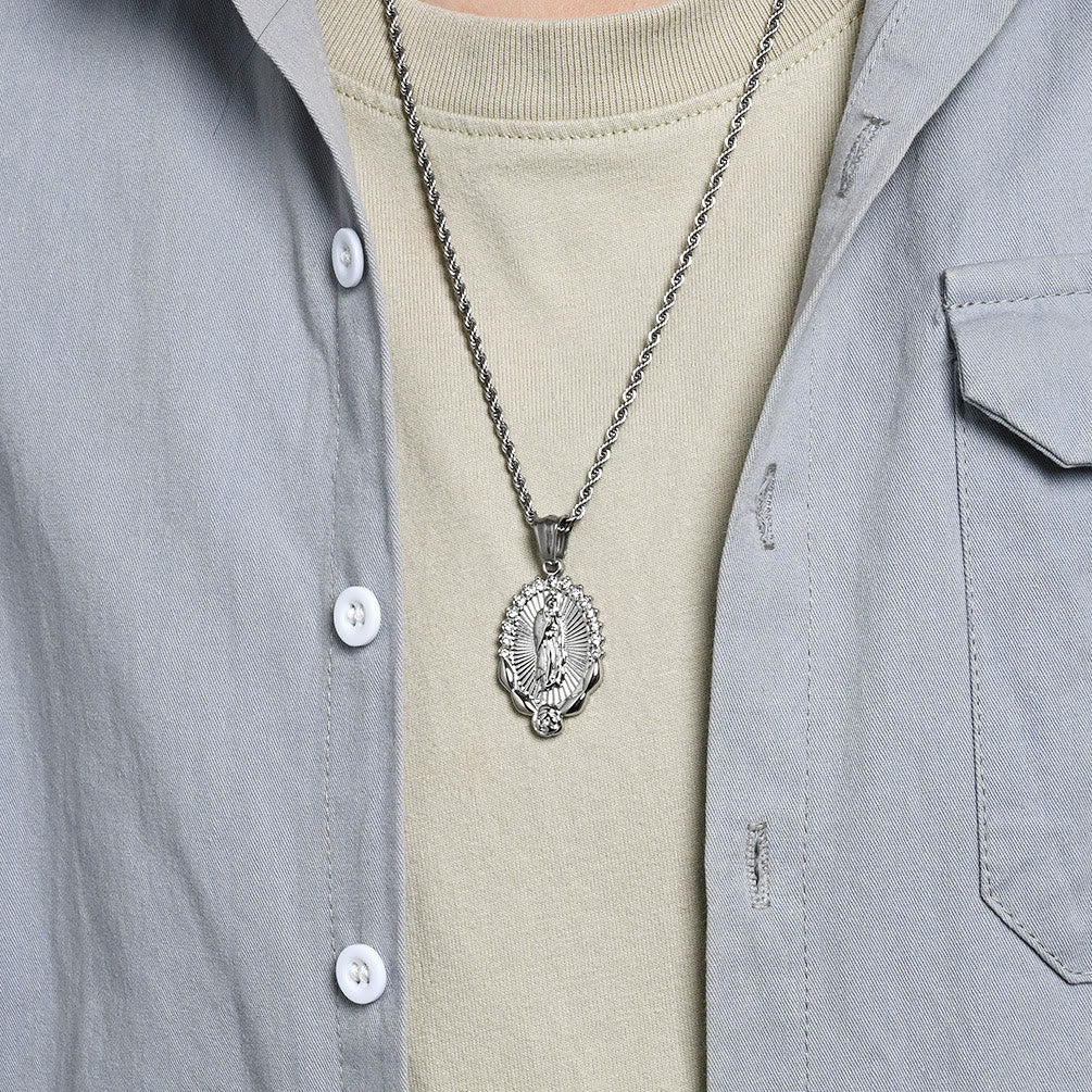 Christianartworkshop Collier en zircon lumineux Notre-Dame Rose Corde : Symbole de la bienveillance divine - image 1