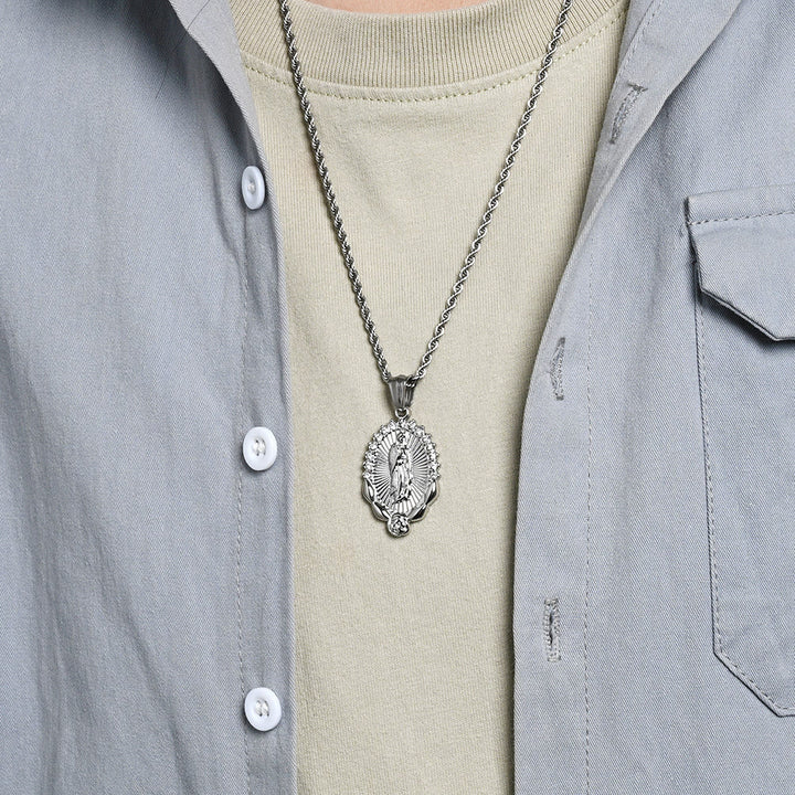 Christianartworkshop Collier en zircon lumineux Notre-Dame Rose Corde : Symbole de la bienveillance divine - image 1