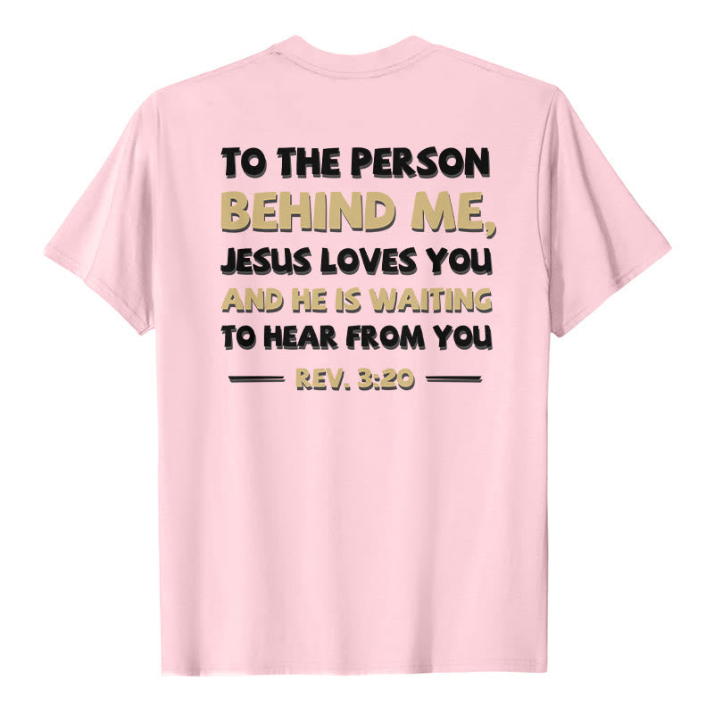 Christianartworkshop T-shirt classique décontracté avec impression recto-verso bicolore du verset biblique Apocalypse 3:20 - Rose - 2XL - image 0